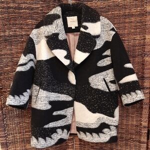 Dazzle Coat Small Black Wool Avant Garde Maximalist Artsy Unique Mod Opera 60s